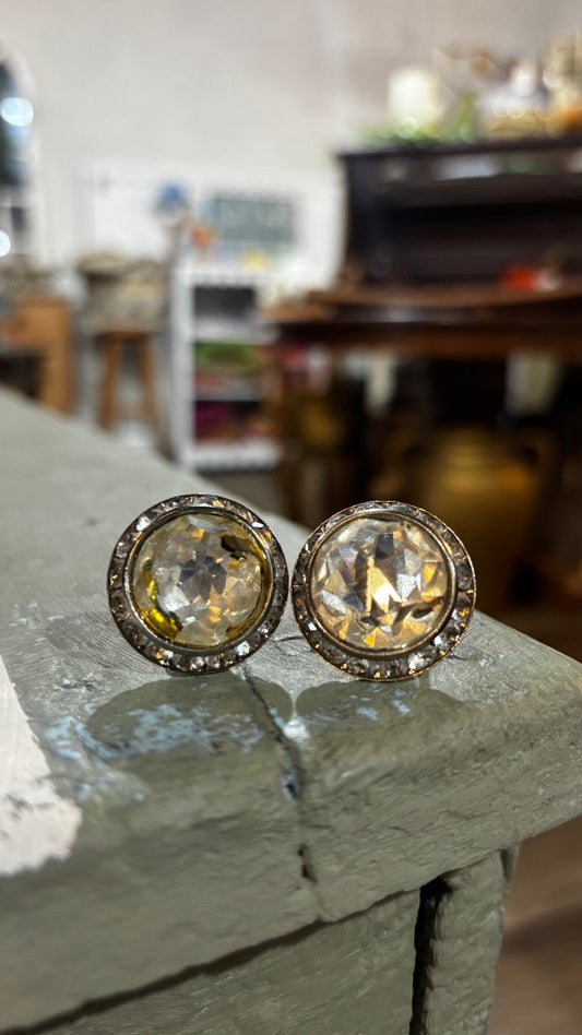 Vintage Large Faceted Crystal Halo Clip-On Earrings (1") - The Mustard Seed Collection, The Seed