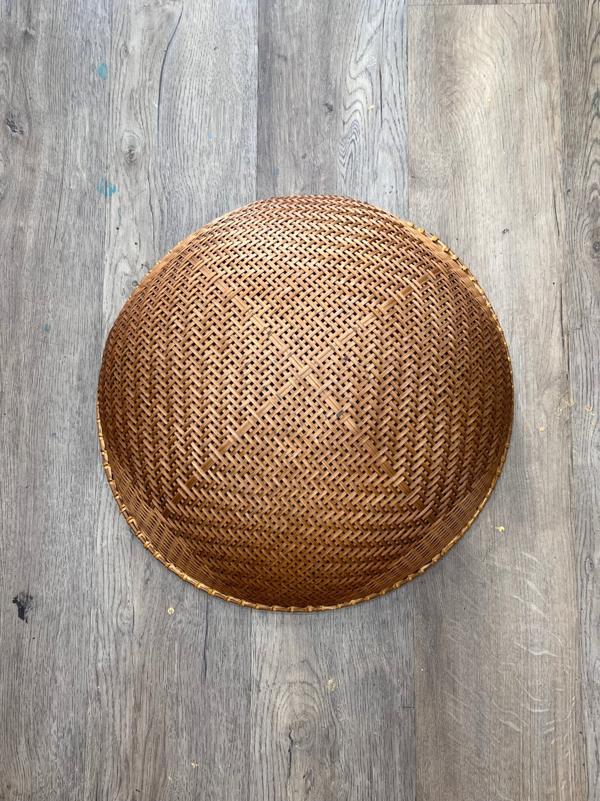 Vintage Large Round Woven Bamboo Winnowing Basket Bowl (17” x 6”) - The Mustard Seed Collection, The Seed