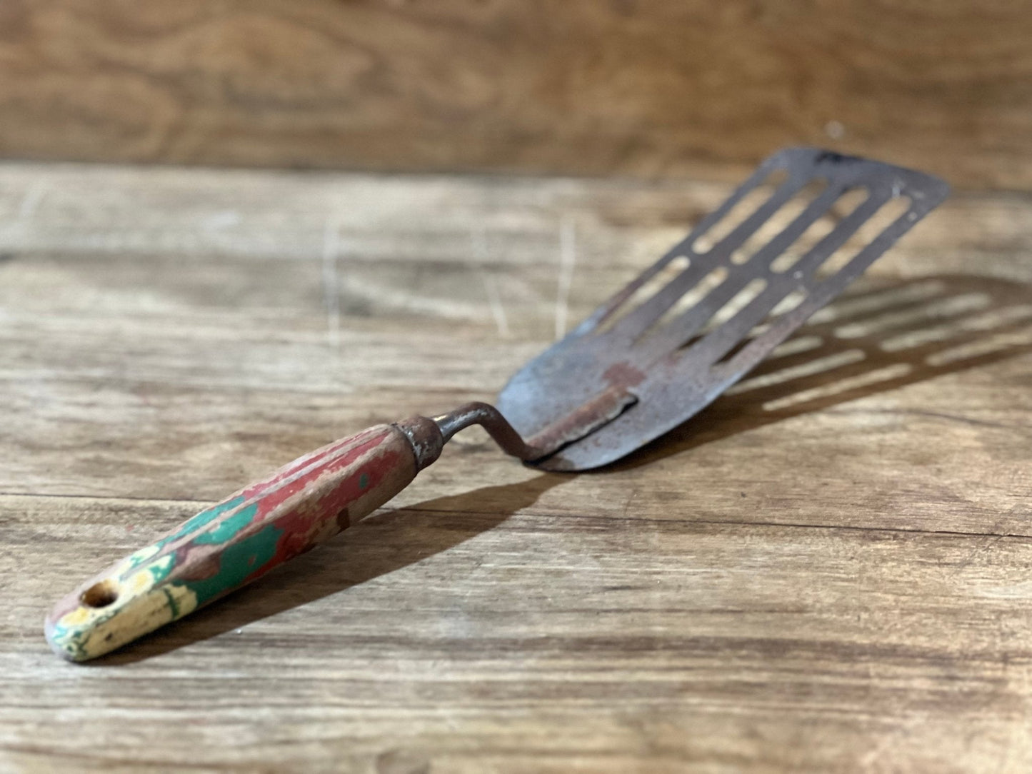 Vintage Metal Slotted Spatula with Painted Wooden Handle - The Mustard Seed Collection, The Seed