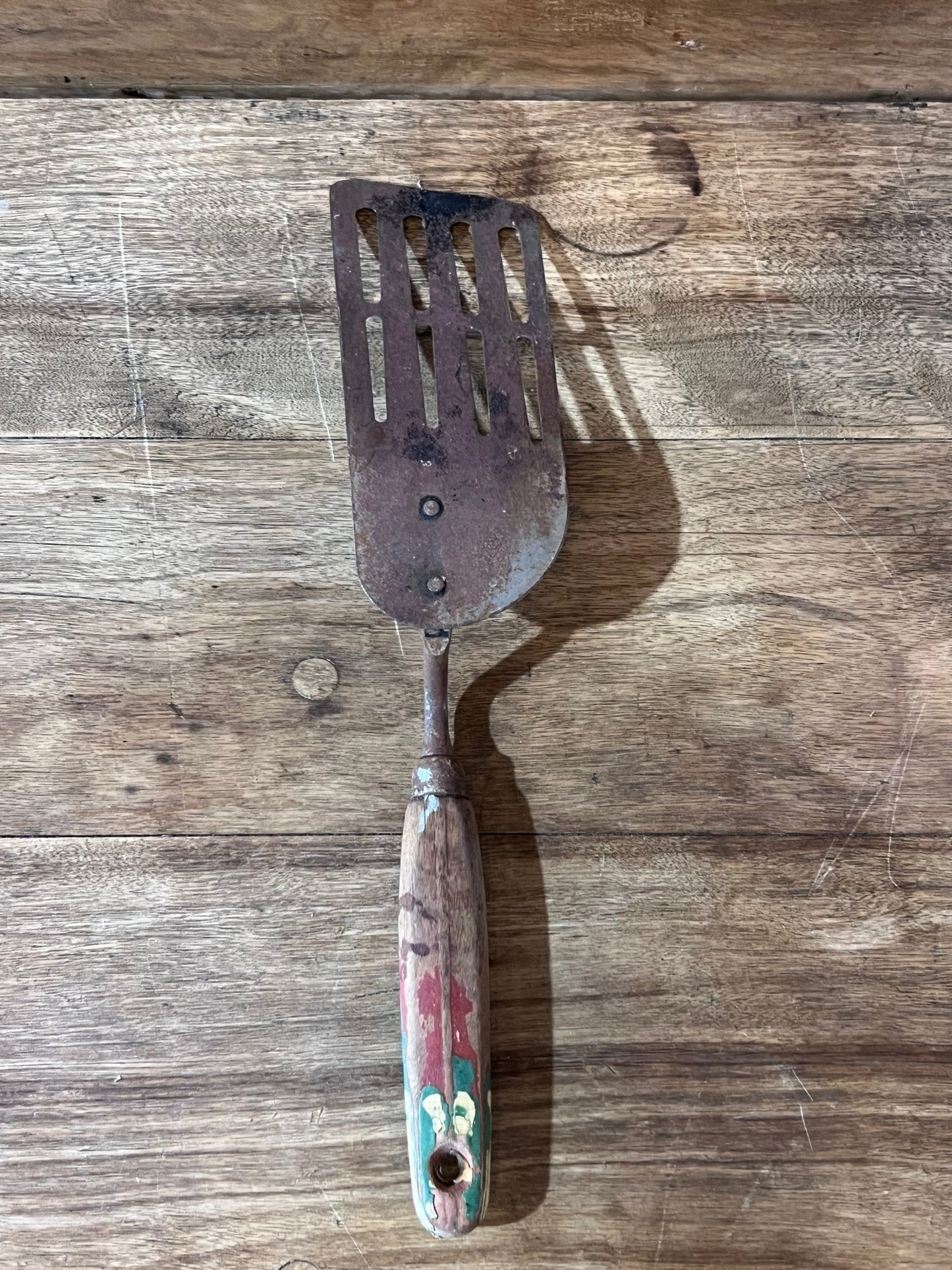 Vintage Metal Slotted Spatula with Painted Wooden Handle - The Mustard Seed Collection, The Seed