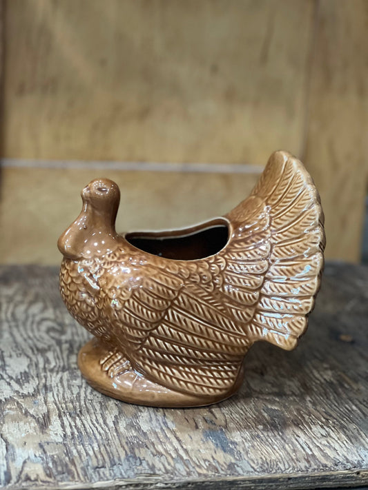 Vintage Mid-Century Brown Glazed Ceramic Turkey Planter / Centerpiece - The Mustard Seed Collection, The Seed