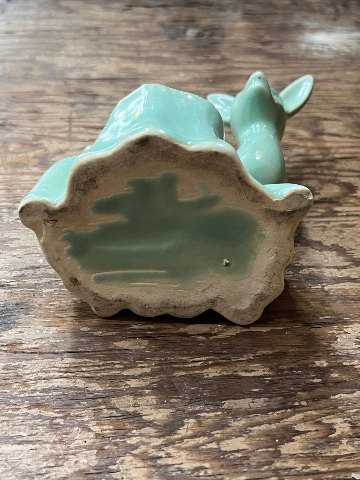 Vintage Mid-Century Ceramic Deer & Tree Stump Planter - Pastel Aqua Green - 5.5" - The Mustard Seed Collection, The Seed