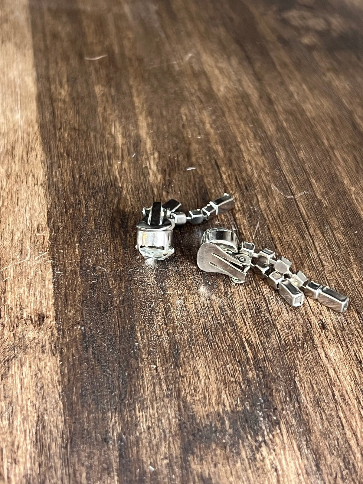 Vintage Mid-Century Mixed-Cut Rhinestone Linear Drop Clip-On Earrings