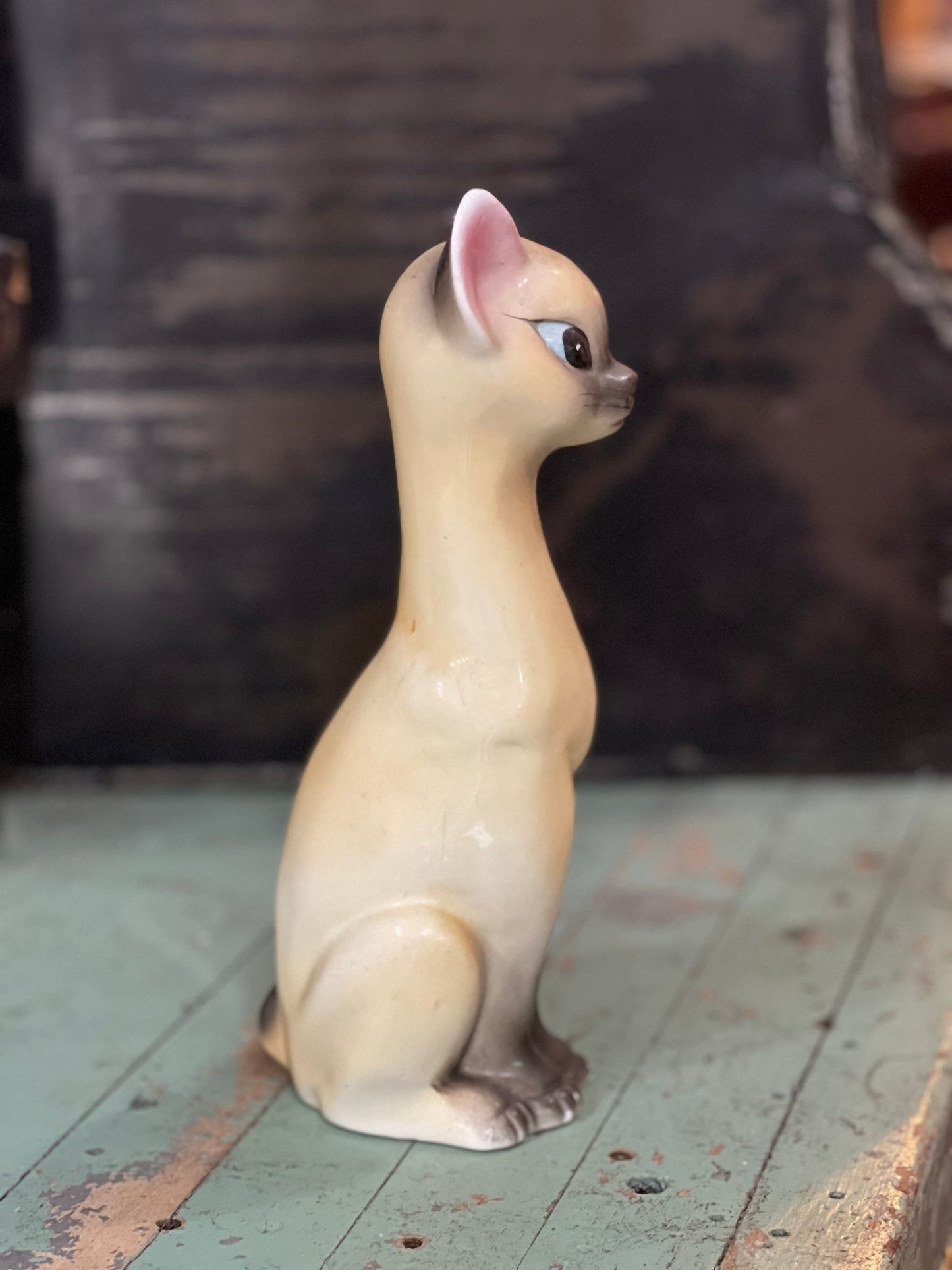 Vintage Mid-Century Modern Siamese Cat Ceramic Figurine – Retro Elongated Styling