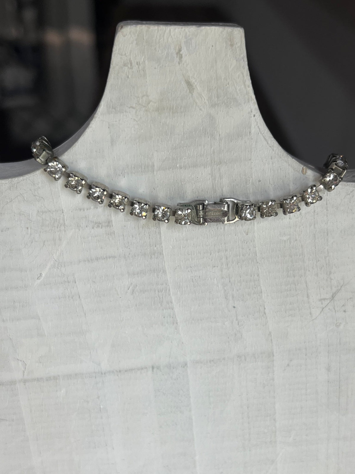 Vintage Mid-Century Rhinestone Tennis Chain & Geometric Pendant Necklace