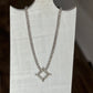 Vintage Mid-Century Rhinestone Tennis Chain & Geometric Pendant Necklace