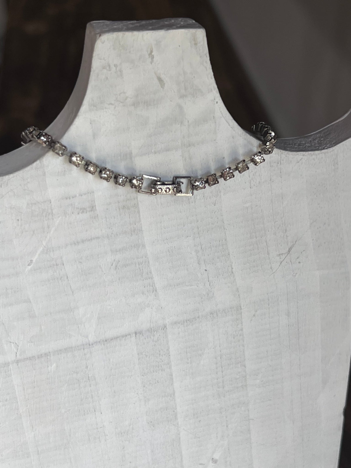 Vintage Mid-Century Rhinestone Tennis Choker with Dainty Trio Pendant
