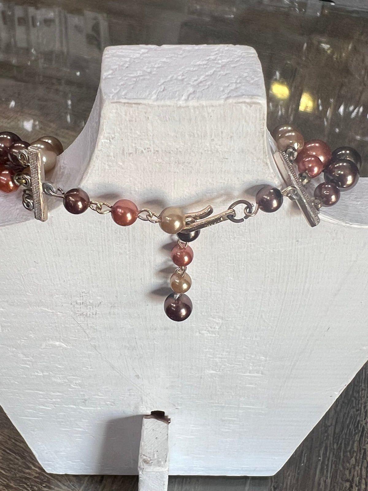 Vintage Mid-Century Signed Japan Three-Strand Multi-Tone Faux Pearl Necklace