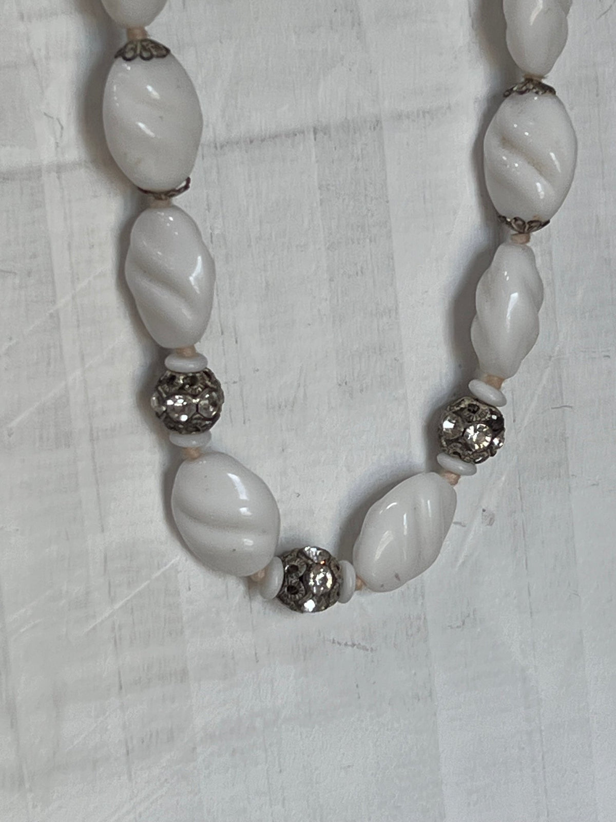 Vintage Mid-Century Signed West Germany Milk Glass and Rhinestone Choker NecklaceNecklace