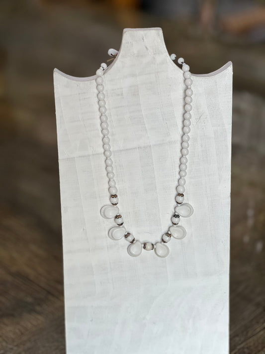 Vintage Mid-Century Signed West Germany Milk Glass Teardrop Fringe Necklace
