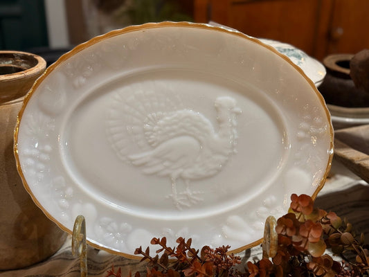 Vintage Milk Glass Anchor Hocking Turkey Platter - The Mustard Seed Collection, The Seed