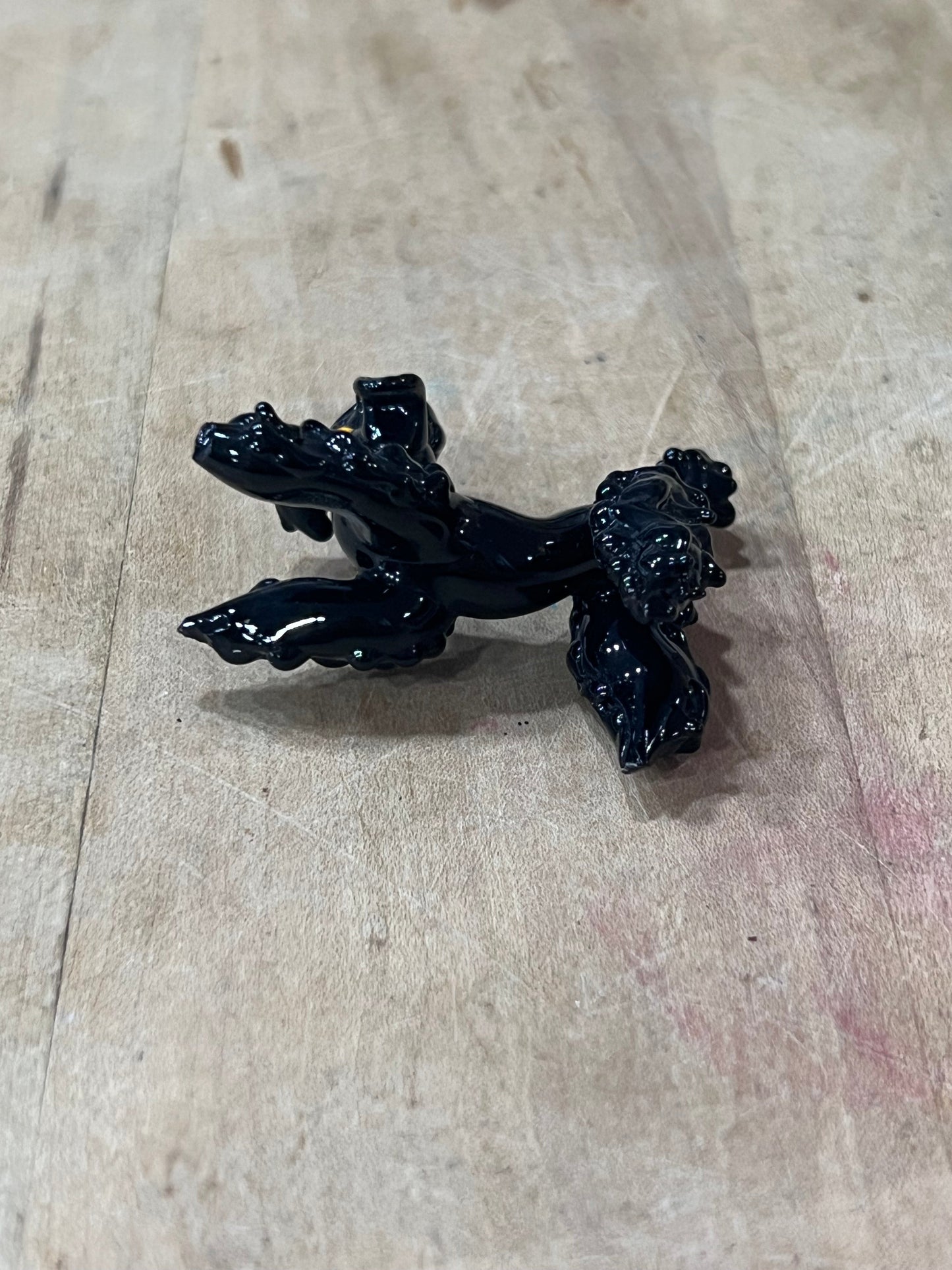 Vintage Miniature Black Art Glass Poodle Figurine – Mid-Century Modern Blown Glass Tiny Dog