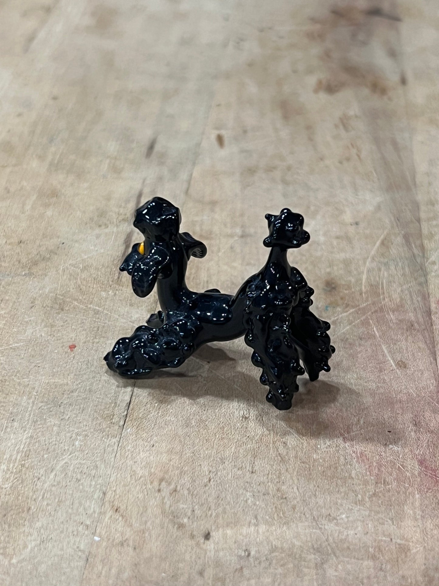 Vintage Miniature Black Art Glass Poodle Figurine – Mid-Century Modern Blown Glass Tiny Dog