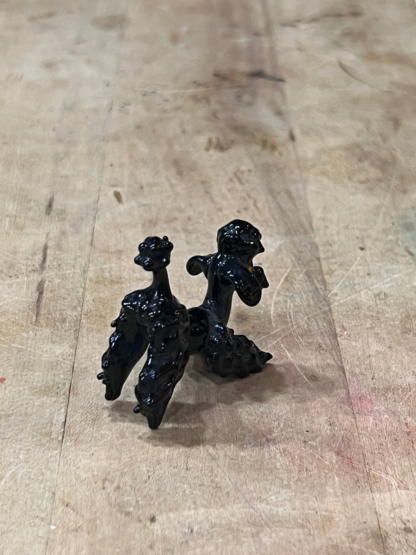 Vintage Miniature Black Art Glass Poodle Figurine – Mid-Century Modern Blown Glass Tiny Dog
