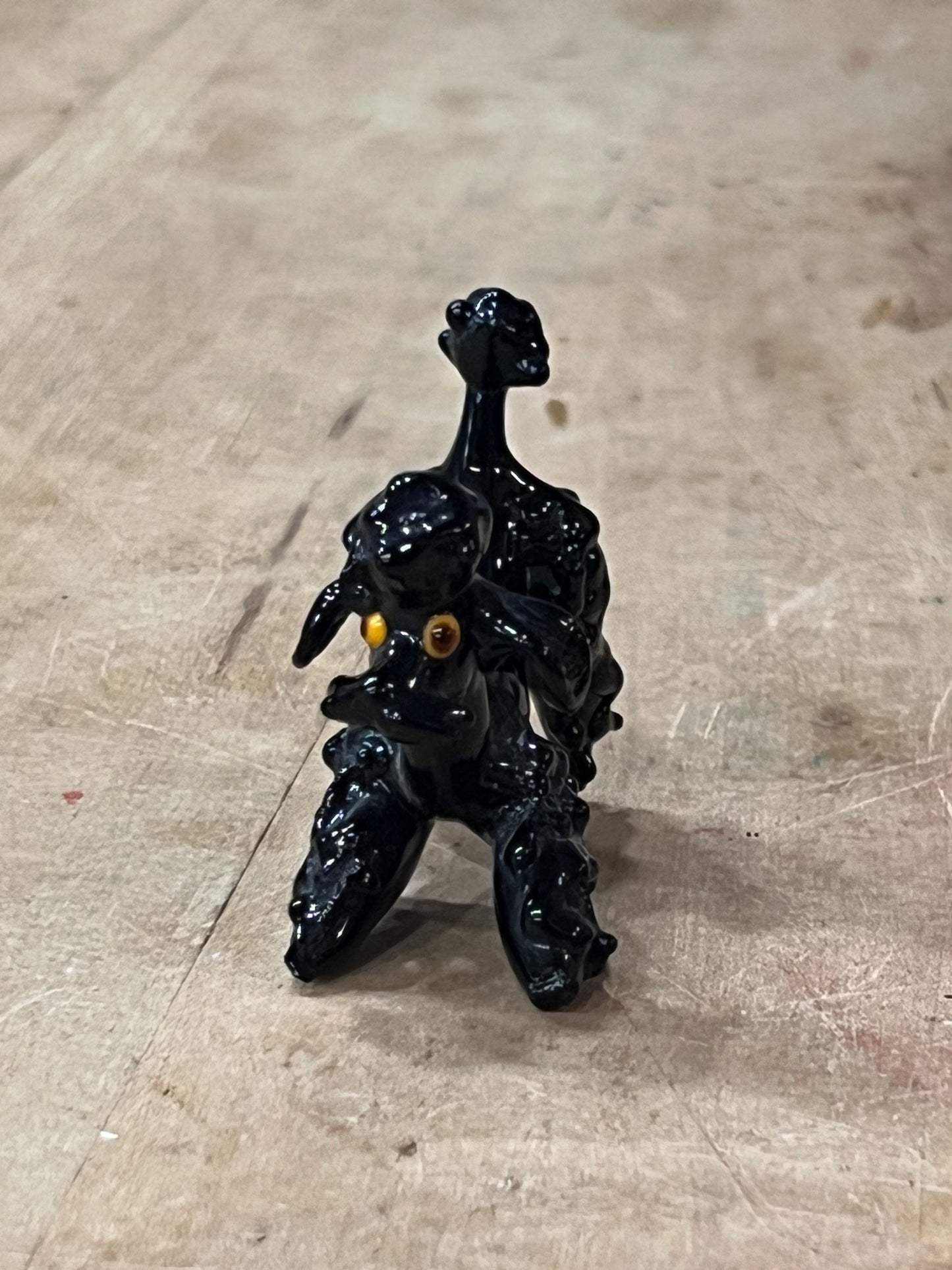 Vintage Miniature Black Art Glass Poodle Figurine – Mid-Century Modern Blown Glass Tiny Dog