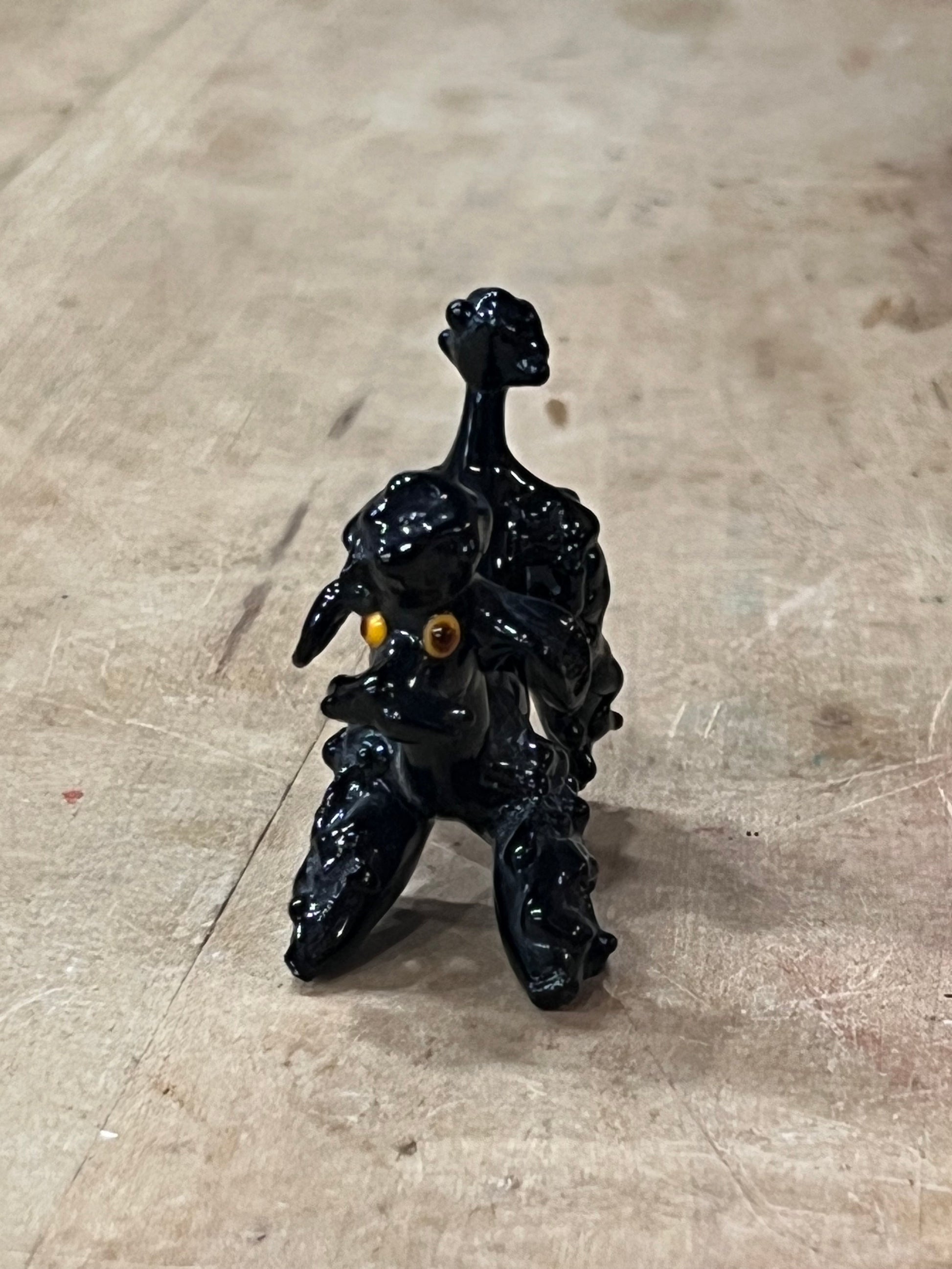 Vintage Miniature Black Art Glass Poodle Figurine – Mid-Century Modern Blown Glass Tiny Dog