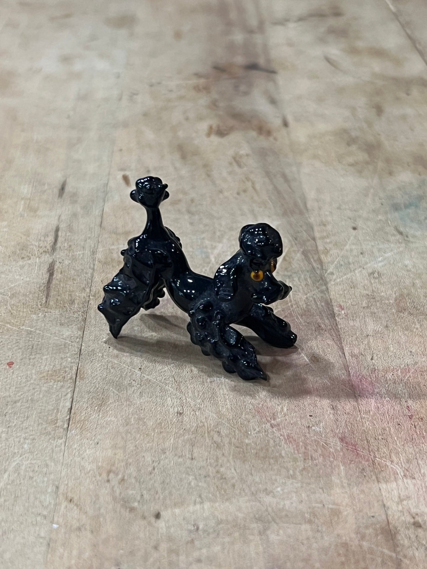 Vintage Miniature Black Art Glass Poodle Figurine – Mid-Century Modern Blown Glass Tiny Dog