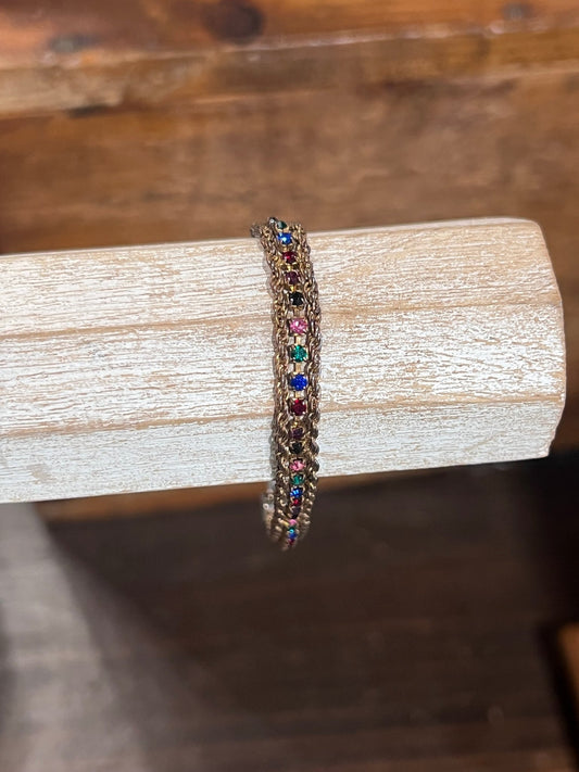 Vintage-Inspired Multi-Color Rhinestone Triple-Chain Bracelet