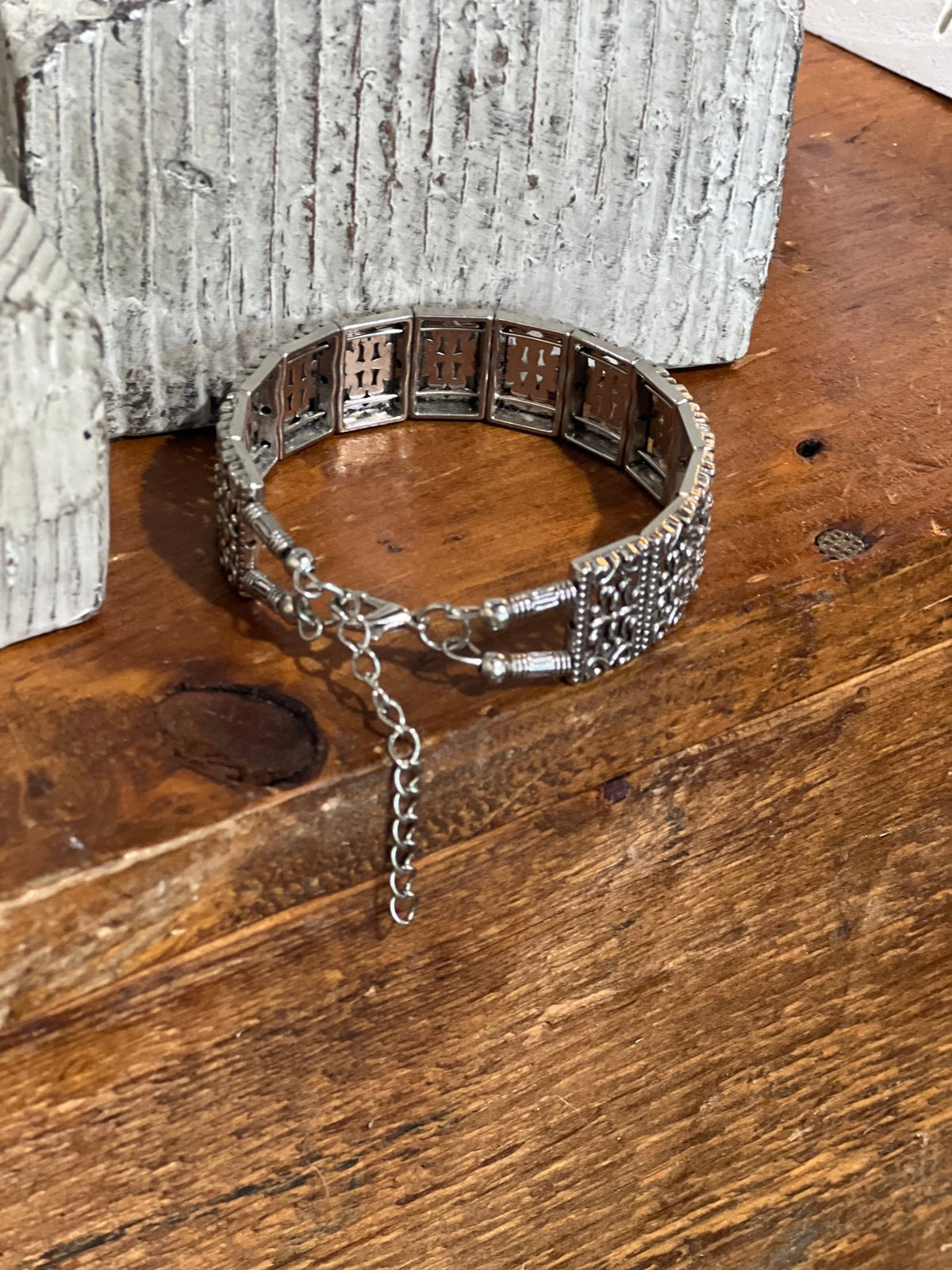Vintage Ornate Scroll Panel Statement Bracelet