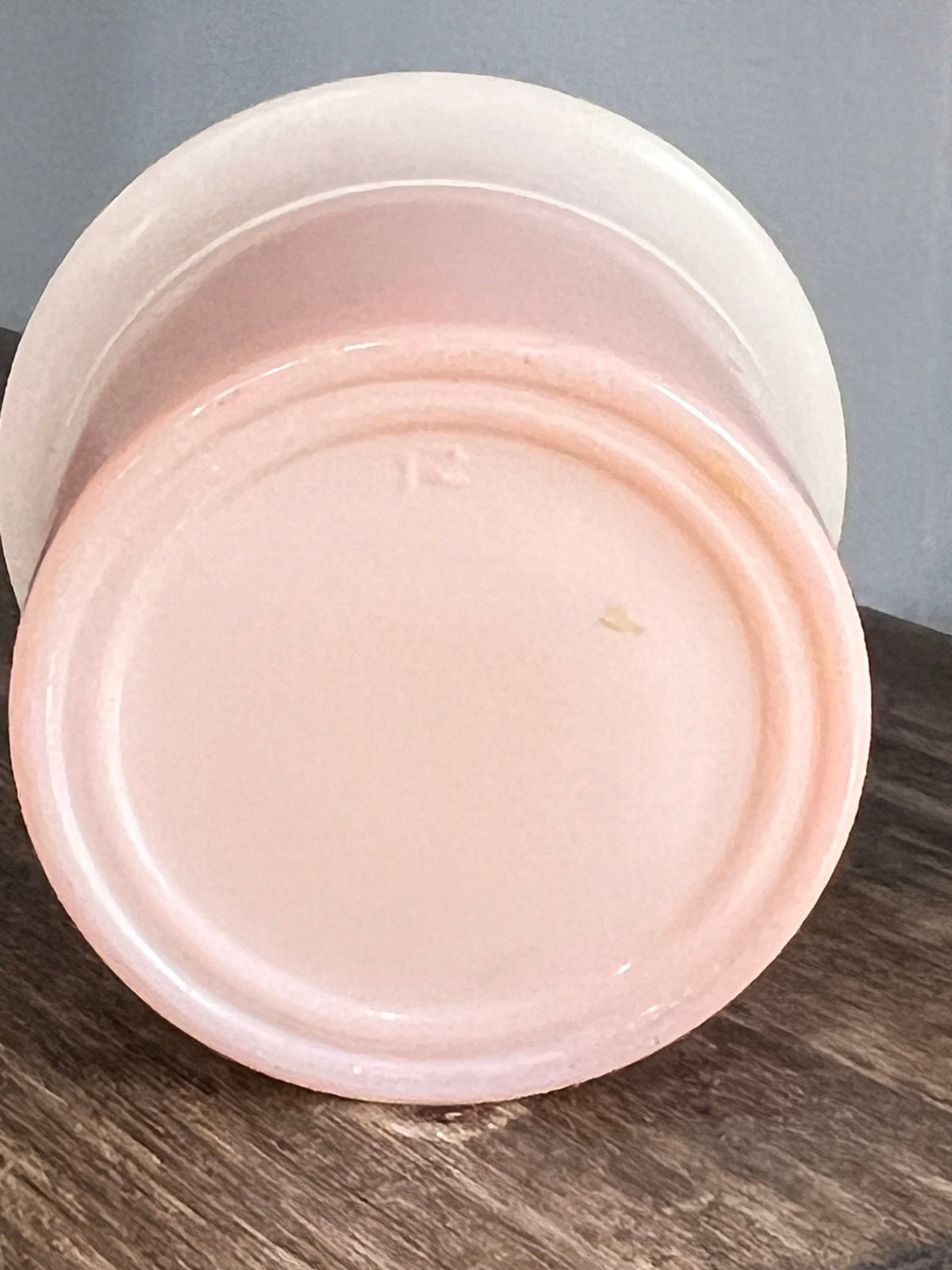 Vintage Peach Opal Glass Vanity Cosmetic Jar with Blue Rose Lid (2.5" x 2.75")trinket box