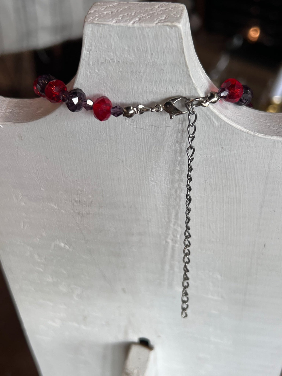 Vintage Ruby Red & Smoky Amethyst Faceted Crystal Bead Necklace - 19"-23" AdjustableNecklace