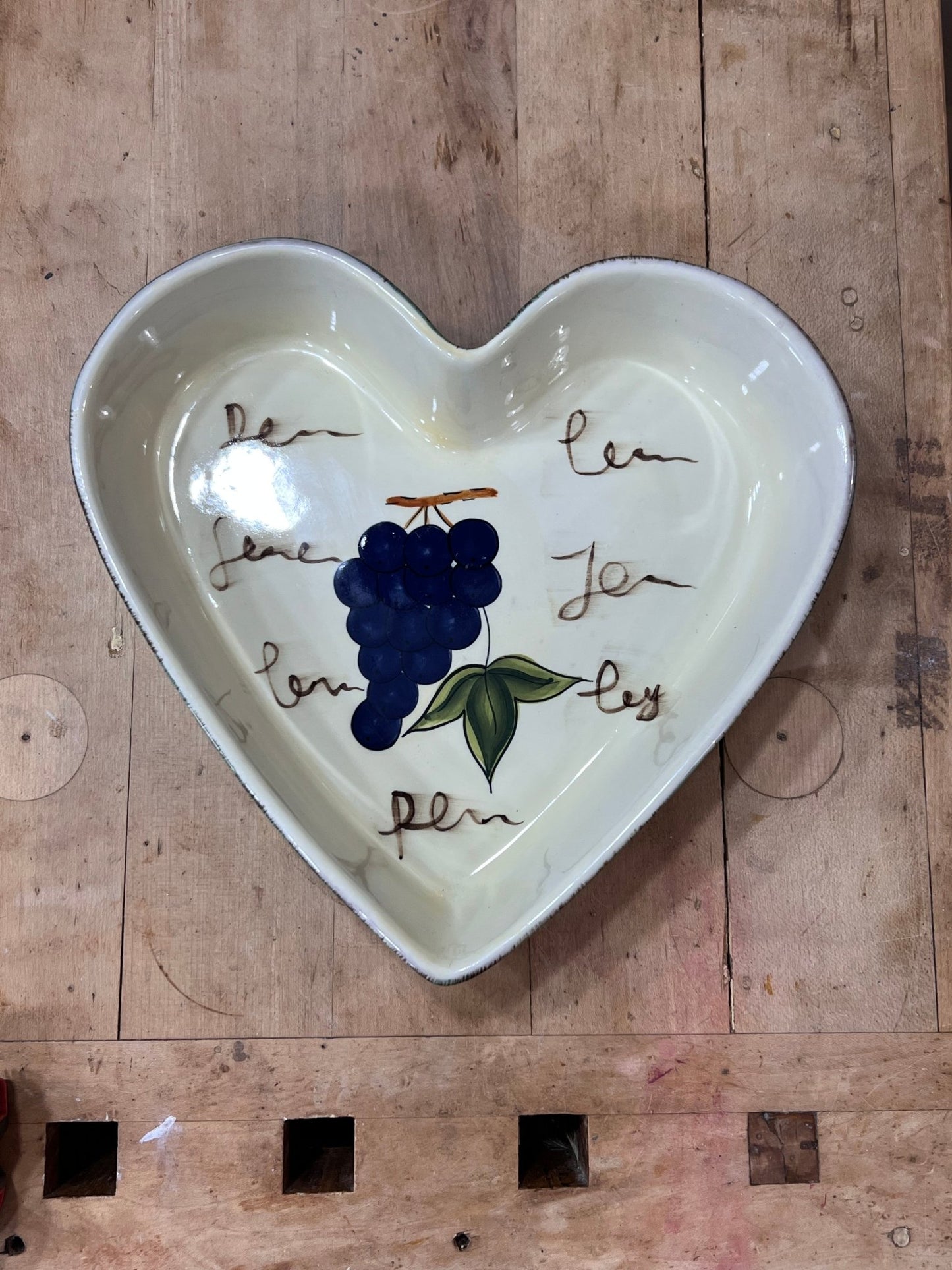 Vintage Rustic Stoneware Heart-Shaped Grape Baking & Serving Dish - The Mustard Seed Collection, The Seed