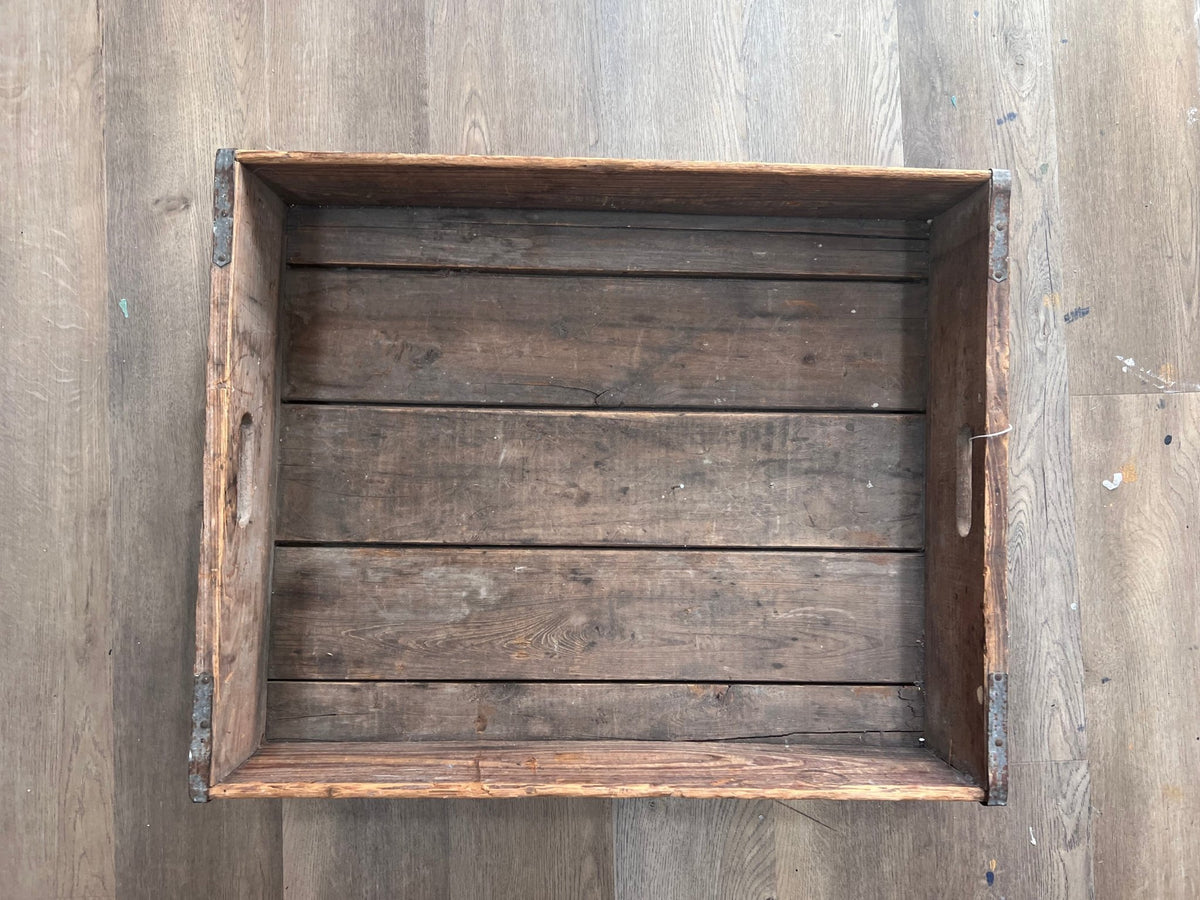 Vintage Rustic Wooden Crate Tray / Shallow Industrial Factory ToteBox