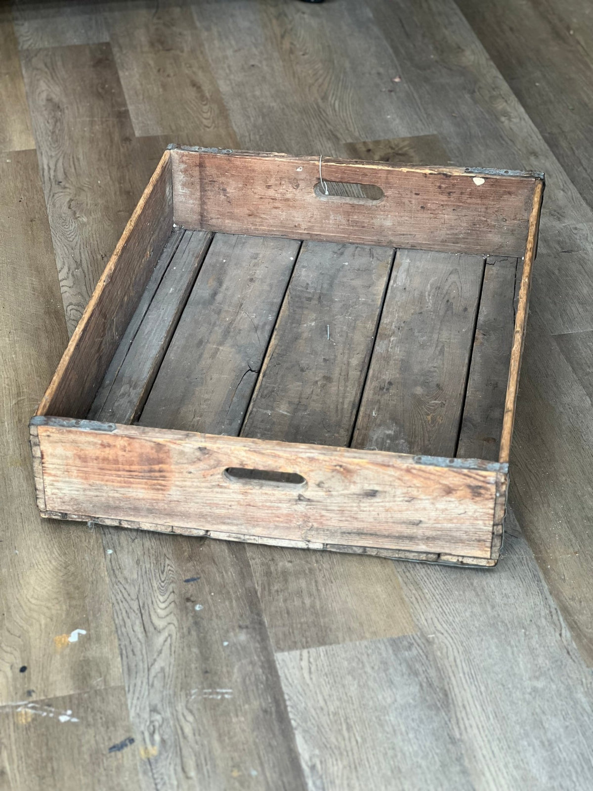 Vintage Rustic Wooden Crate Tray / Shallow Industrial Factory ToteBox