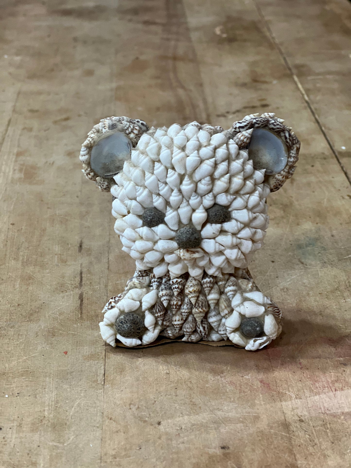 Vintage Seashell Teddy Bear Figurine dark brown