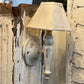 Vintage Shabby Chic Wall Sconce Lamp - Distressed White Turned Wood Accent Light with Shade - The Mustard Seed Collection, The Seed