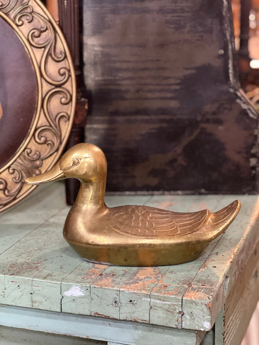 Vintage Solid Brass Duck Decoy Figurine – Heavy Paperweight & Shelf Decor - The Mustard Seed Collection, The Seed