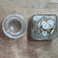 Vintage Square Glass Inkwell / Apothecary Jar with Plastic Lid & Mother of Pearl Buttons - The Mustard Seed Collection, The Seed