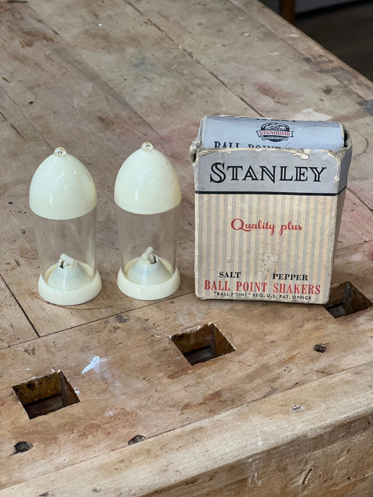 Vintage Stanley Ball Point Salt & Pepper Shakers with Original Box 
