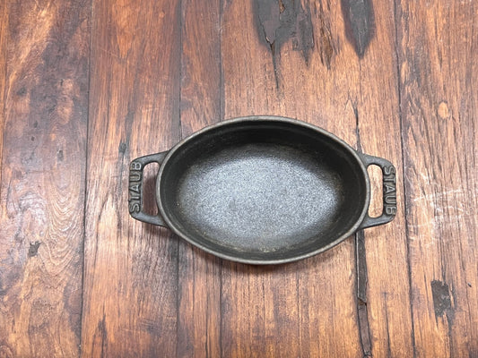 Vintage Staub Enameled Cast Iron Mini Oval Baking Dish - Matte Black & Graphite - The Mustard Seed Collection, The Seed