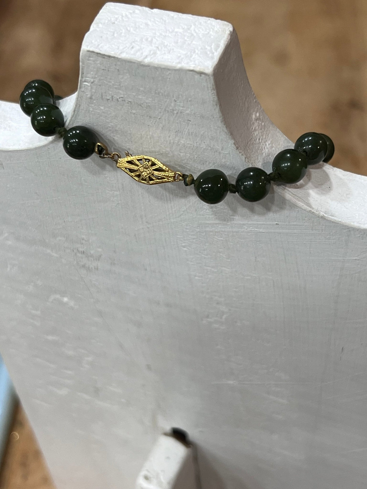 Vintage-Style Hand-Knotted Forest Green Bead Strand (18")