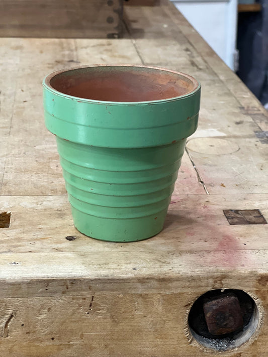 Vintage-Style Ribbed Terracotta Flower Pot – Sage Green, 3.5" (No Drainage Hole) - The Mustard Seed Collection, The Seed