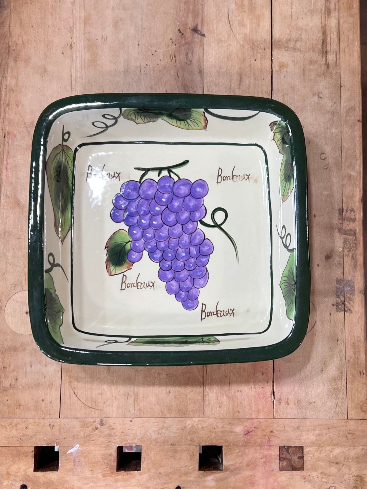 Vintage Tuscan Bordeaux Grapes Square Ceramic Baking & Serving Dish - The Mustard Seed Collection, The Seed