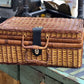 Vintage Two-Tone Woven Wicker Picnic Basket (18" x 12" x 8")basket