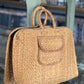 Vintage Woven Straw Briefcase Tote Bag 