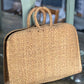 Vintage Woven Straw Briefcase Tote Bag 
