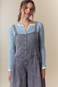Washed Denim Pull Up Tuck Pleated Detailed Wide Roll Up Jumpsuit - The Mustard Seed Collection, The Seed