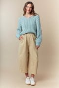 Washed Twill Elastic Waist Wide Pants - The Mustard Seed Collection, The Seed