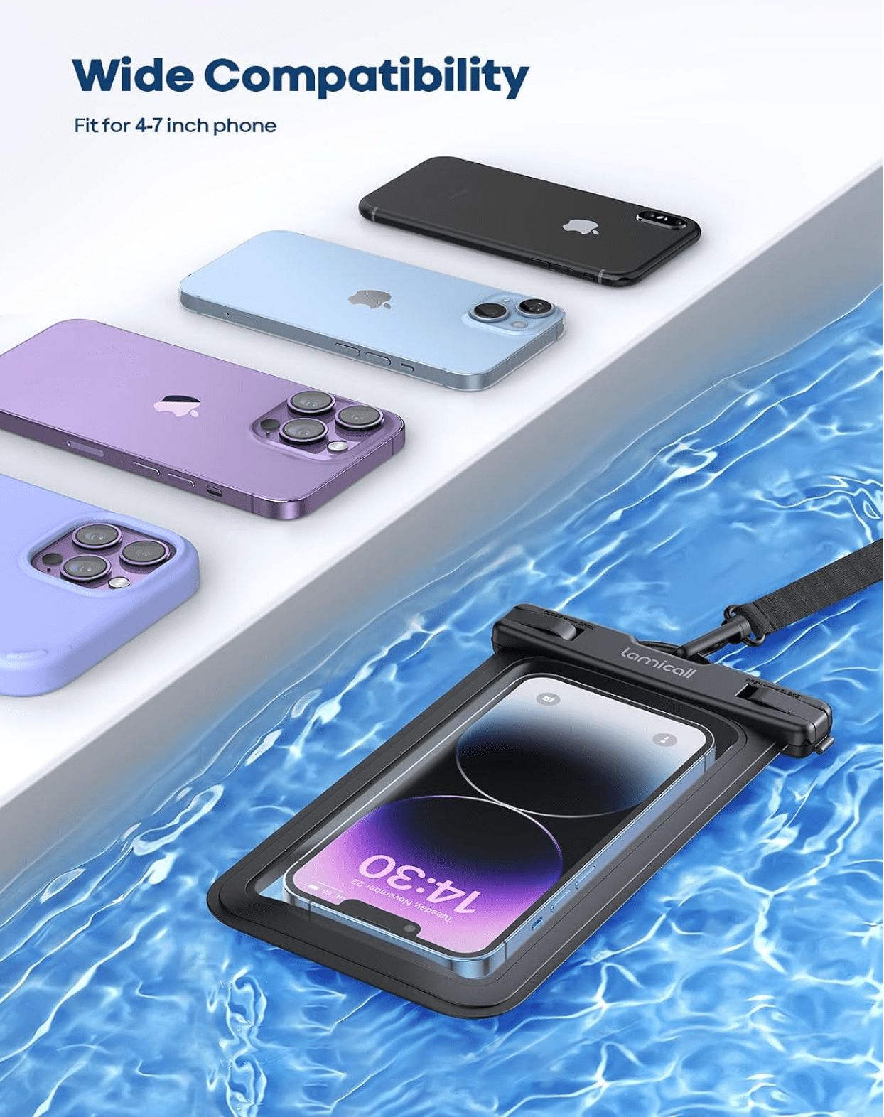 Waterproof Phone Pouch for iPhone 17 to 7 with Case 