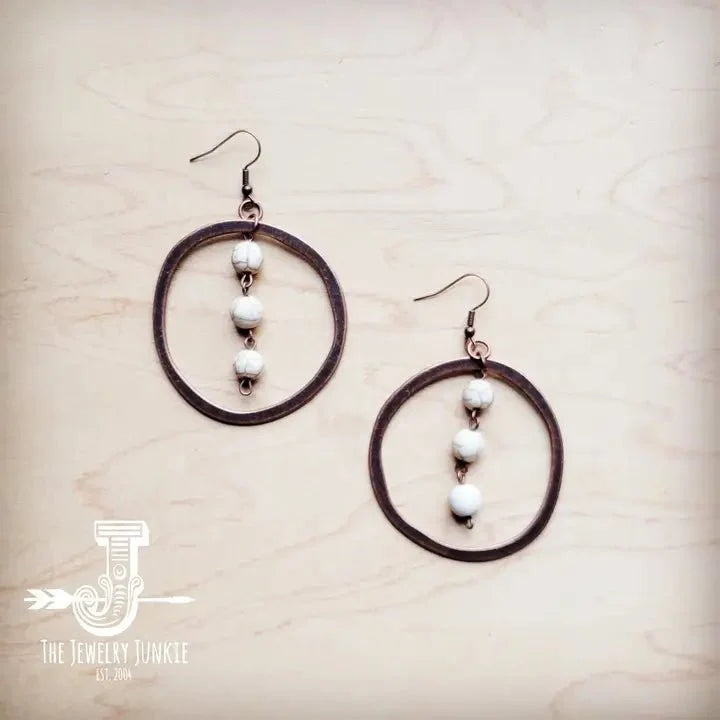 Western Copper Hoop Earrings w/ White Turquoise
