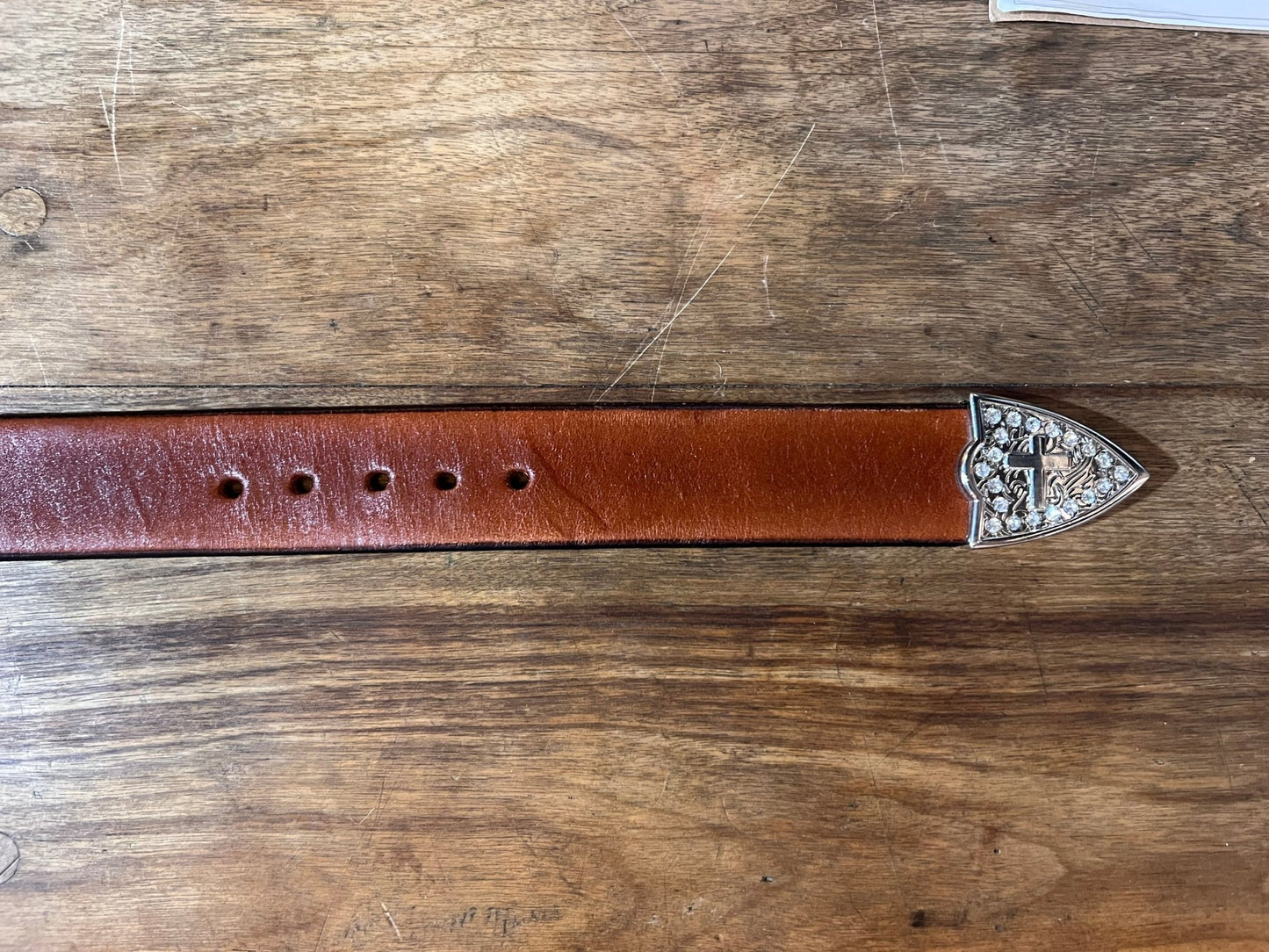 Western Tooled Leather Name Belt - Custom BENTLY Rhinestone Cross Buckle - The Mustard Seed Collection, The Seed