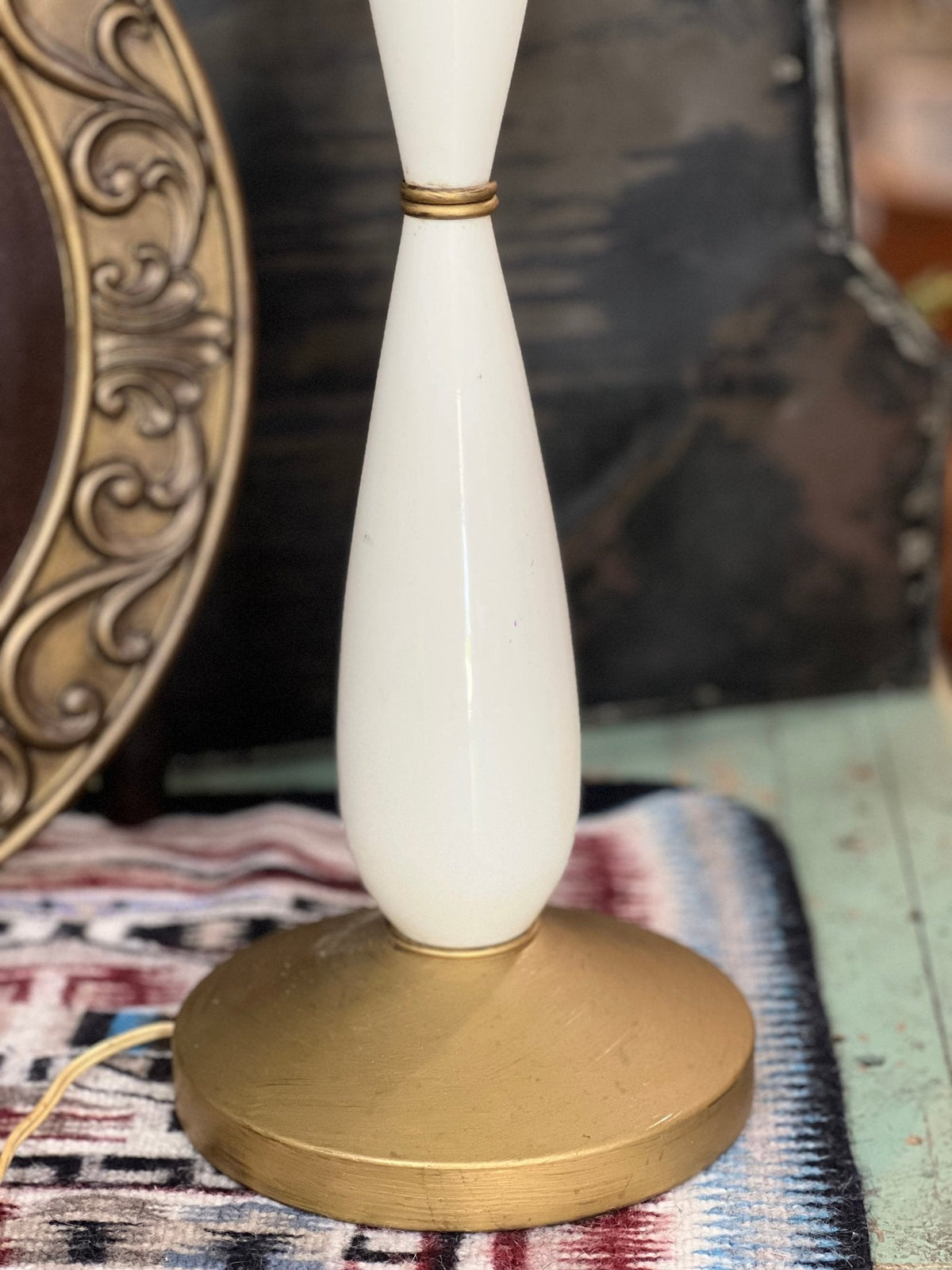 White & Brass Mid-Century Lamp, No Shade 