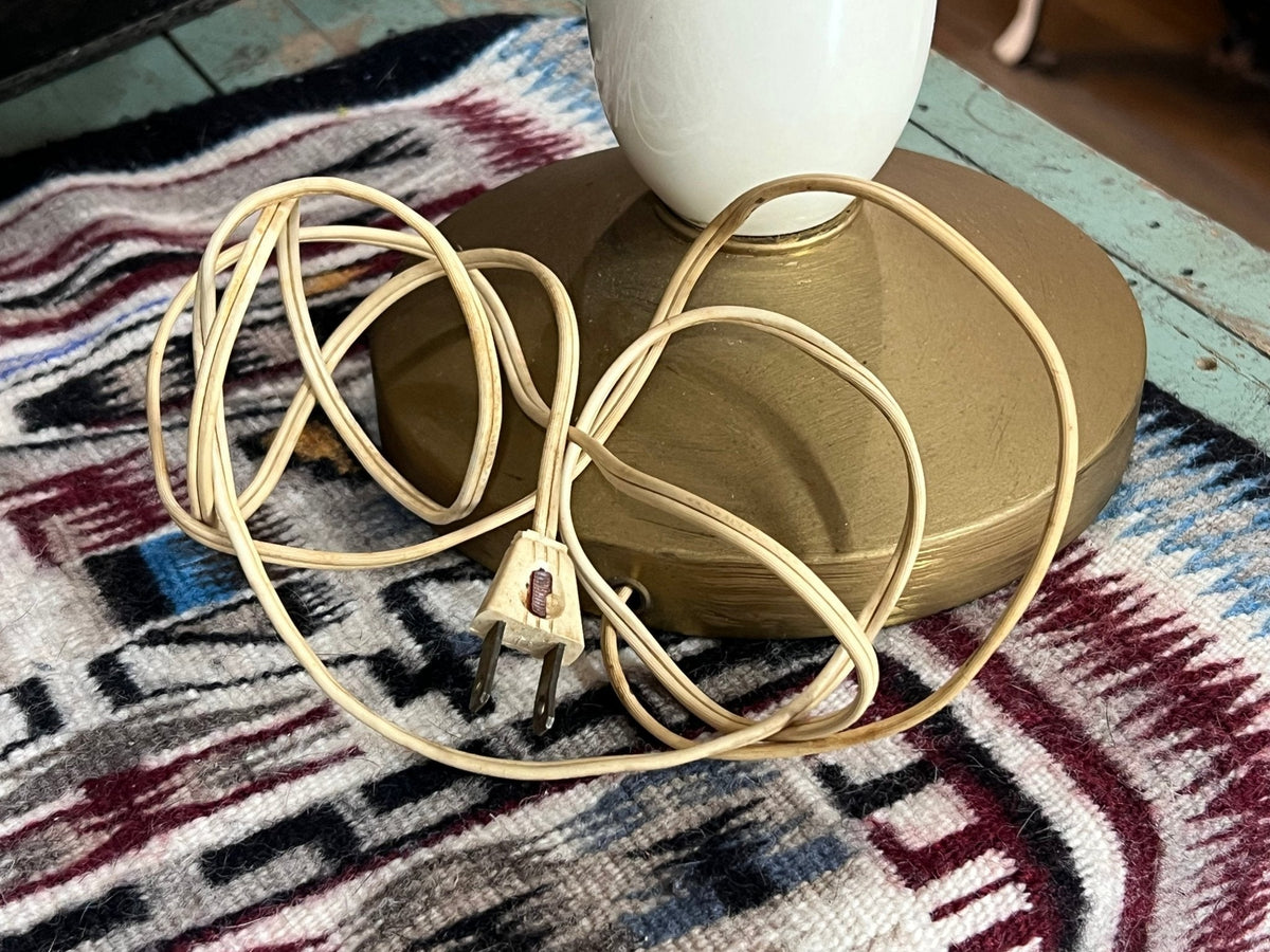 White & Brass Mid-Century Lamp, No Shade 