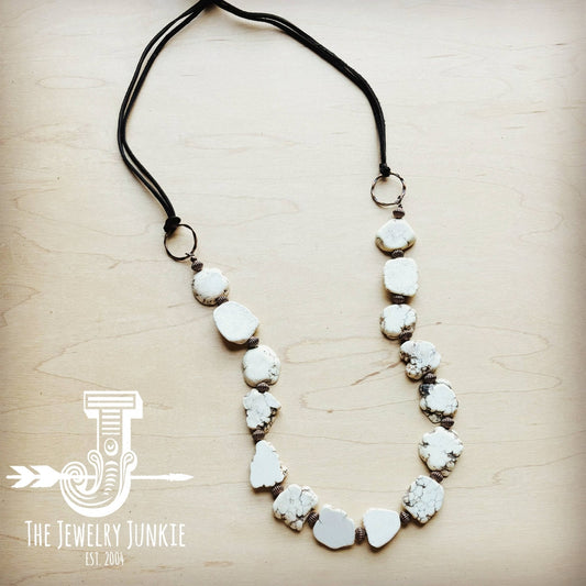 White Turquoise Slab Necklace with Leather Closure 228o