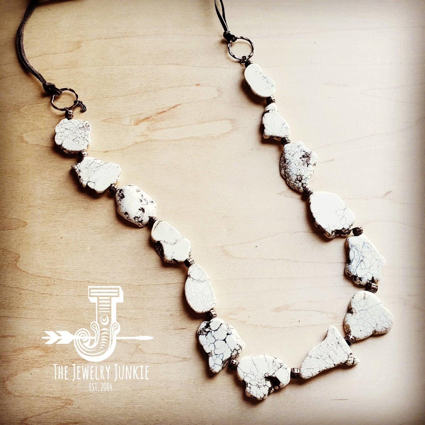White Turquoise Slab Necklace with Leather Closure 228o
