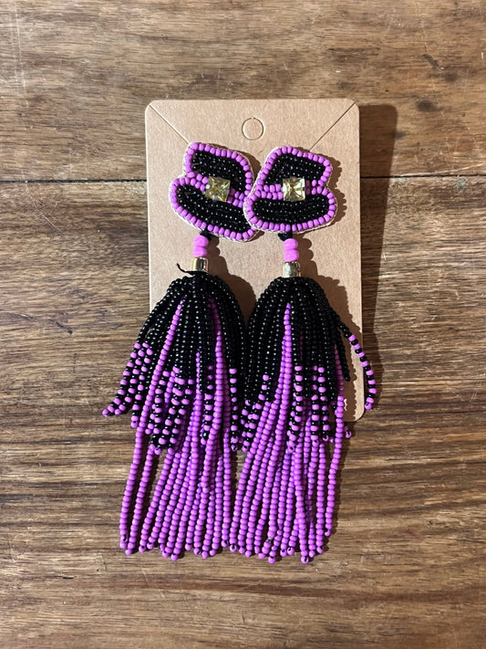 Wicked Witch Hat Beaded Statement Tassel Earrings